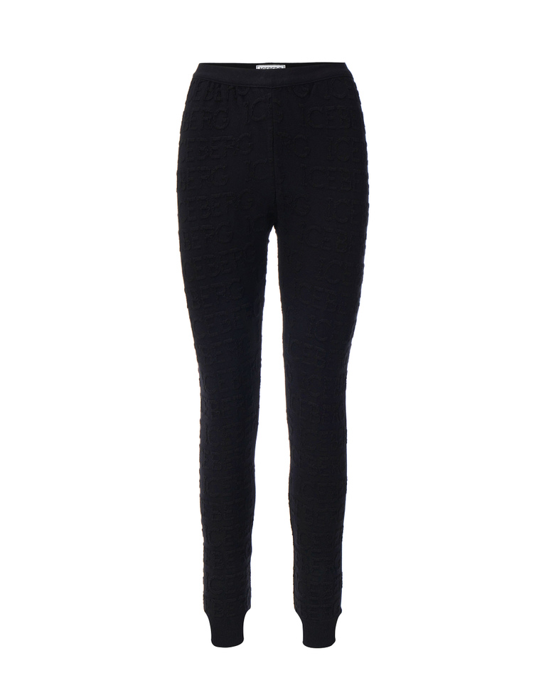 Leggings donna neri in viscosa con pattern di loghi all over 3D tono su tono - Pantaloni & Jeans | Iceberg - Official Website