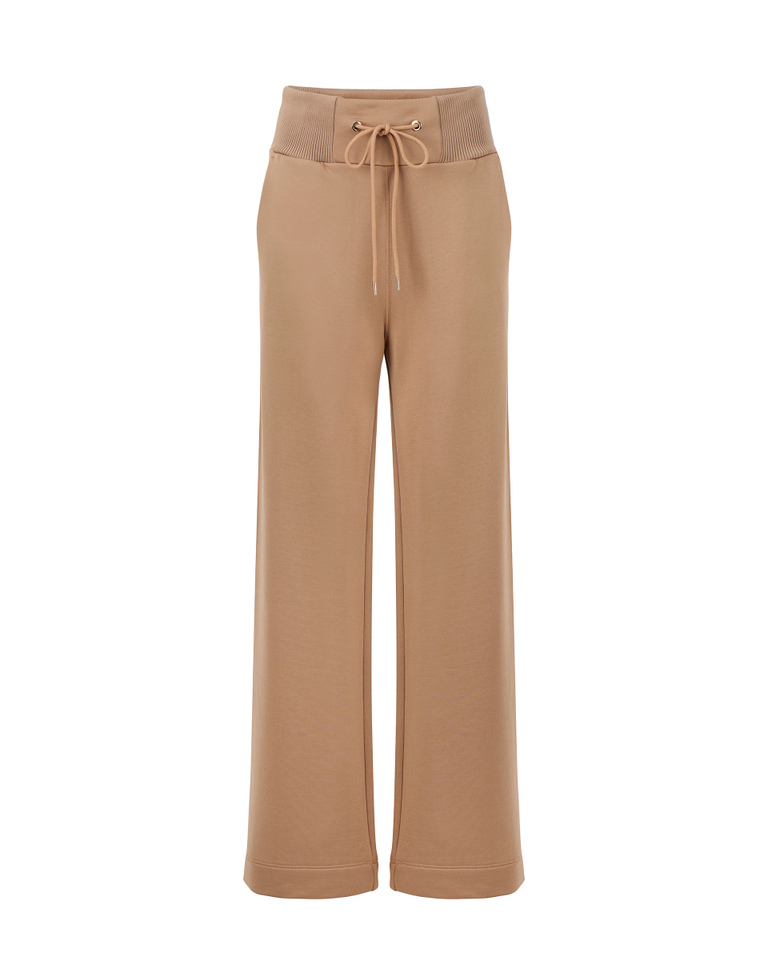 Pantaloni donna color cammello  wide leg con coulisse in vita e logo a intarsio tono su tono - Pantaloni & Jeans | Iceberg - Official Website