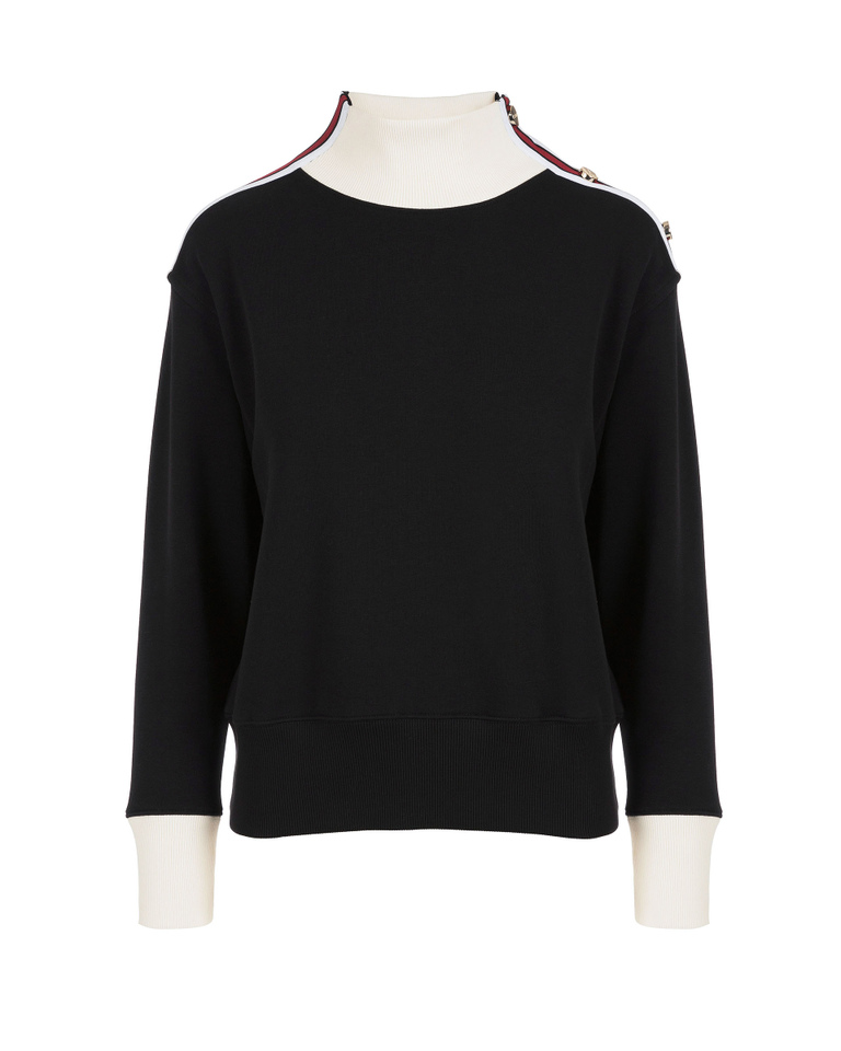 Women's black cotton turtleneck with contrasting white neck and cuffs | Iceberg - Official Website