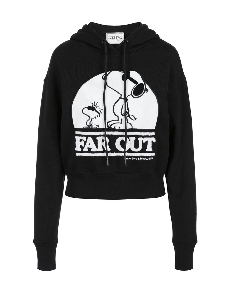 Women's black cropped hoodie with Snoopy graphics | Iceberg - Official Website