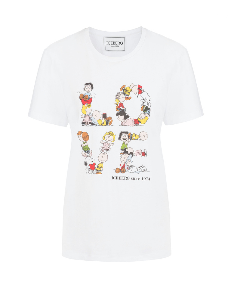T-shirt donna bianco ottico in cotone con scritta colorata Love Peanuts e logo | Iceberg - Official Website