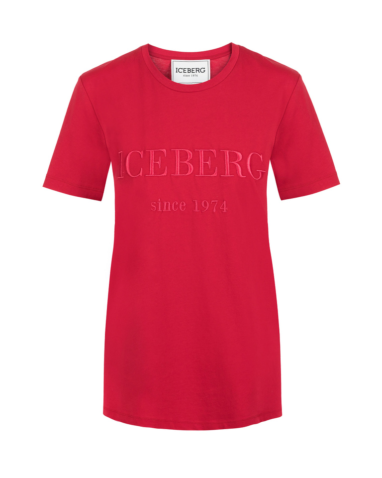 T-shirt donna bordeaux in cotone con logo heritage ricamato tono su tono | Iceberg - Official Website