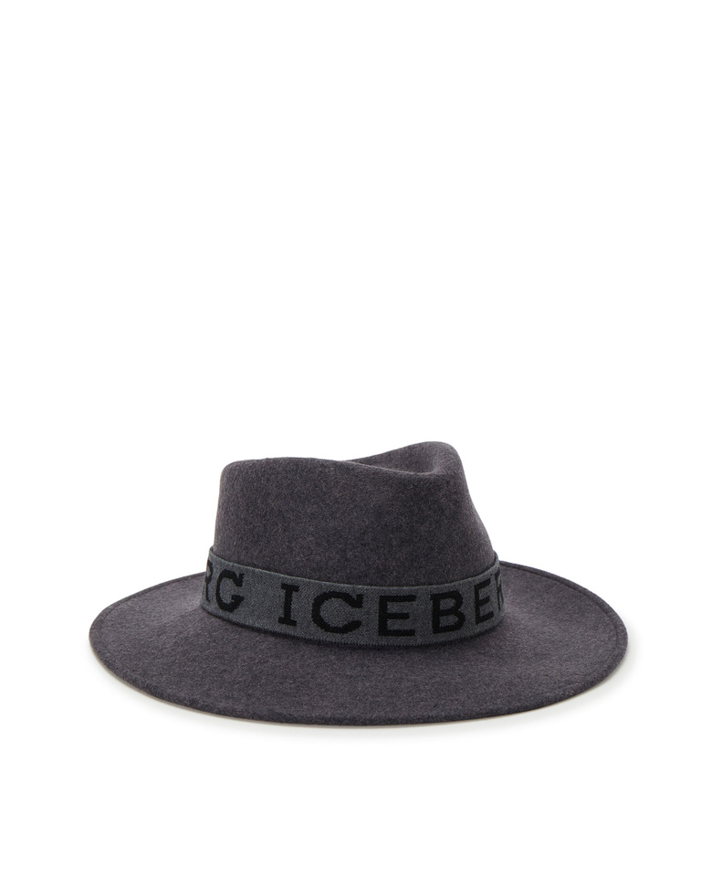 Cappello donna grigio melange in feltro con nastro tape logato a contrasto - Cappelli e sciarpe | Iceberg - Official Website