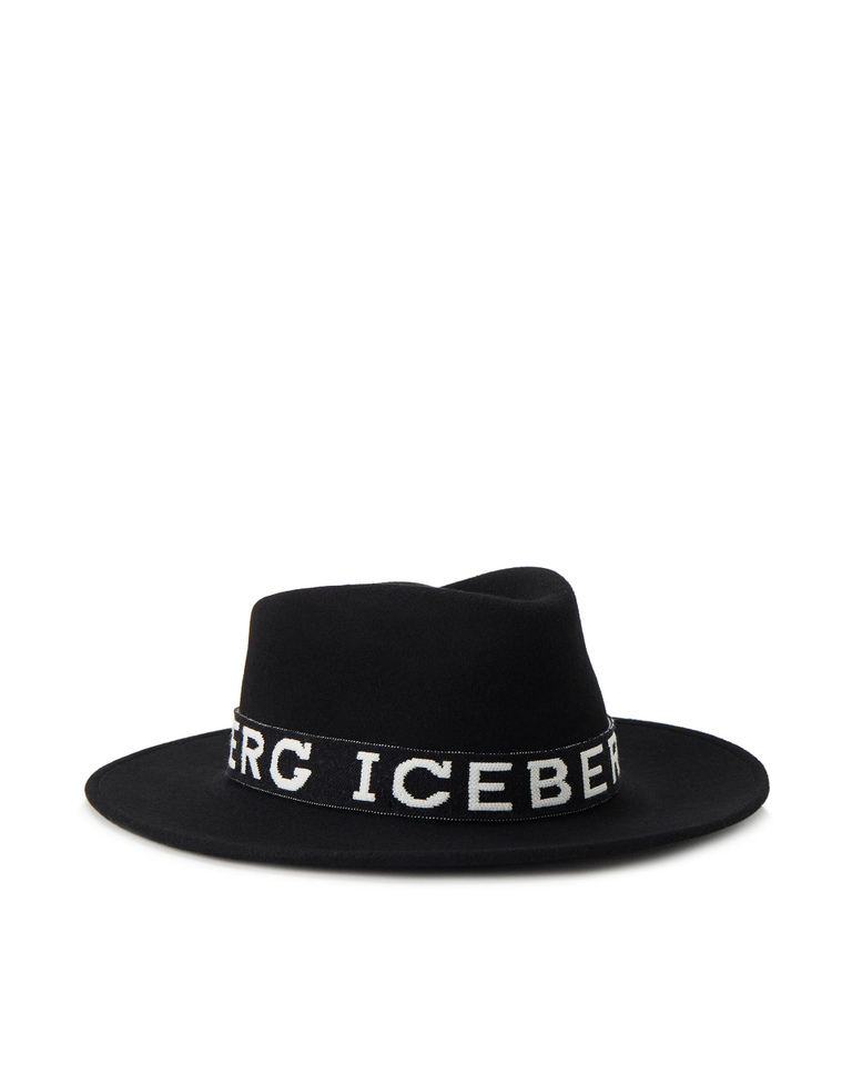 Cappello donna nero in feltro con nastro tape logato a contrasto - Cappelli e sciarpe | Iceberg - Official Website