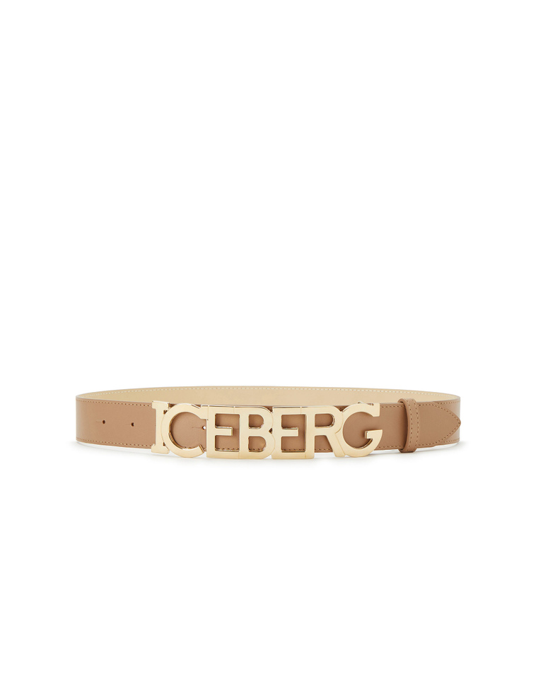 Ladies' camel leather belt with gold logo - carosello HP woman accessories | Iceberg - Official Website