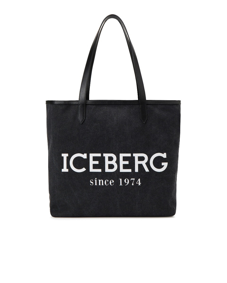 Shopping bag Iceberg nera con logo a contrasto - Accessori | Iceberg - Official Website