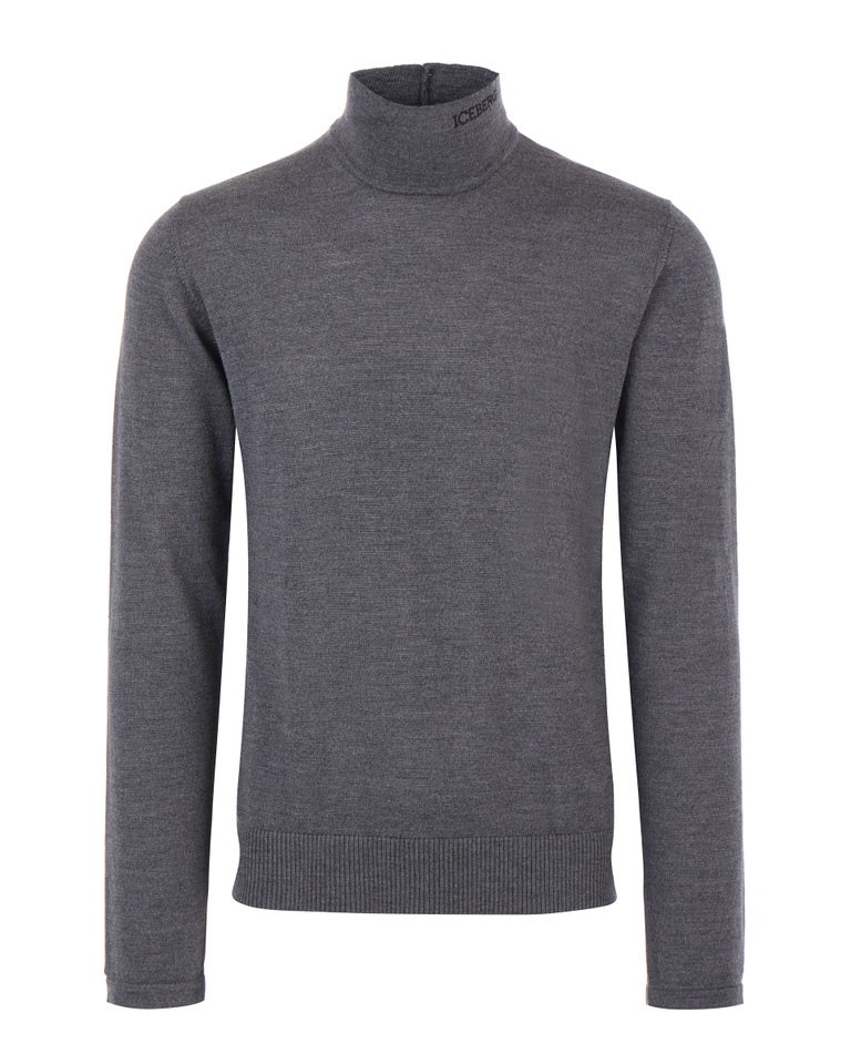 Men's grey melange merino wool polo neck with Iceberg log - Knitwear | Iceberg - Official Website