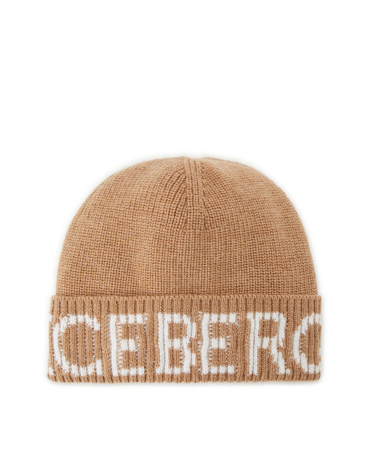 Men's hazelnut wool hat with contrasting logo - carosello HP man accessories | Iceberg - Official Website