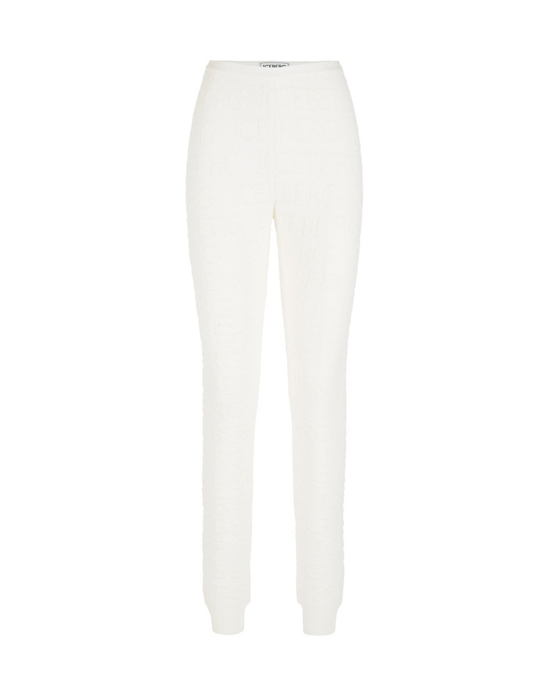 Leggings donna color panna in viscosa con pattern di loghi all over 3D tono su tono - Pantaloni & Jeans | Iceberg - Official Website