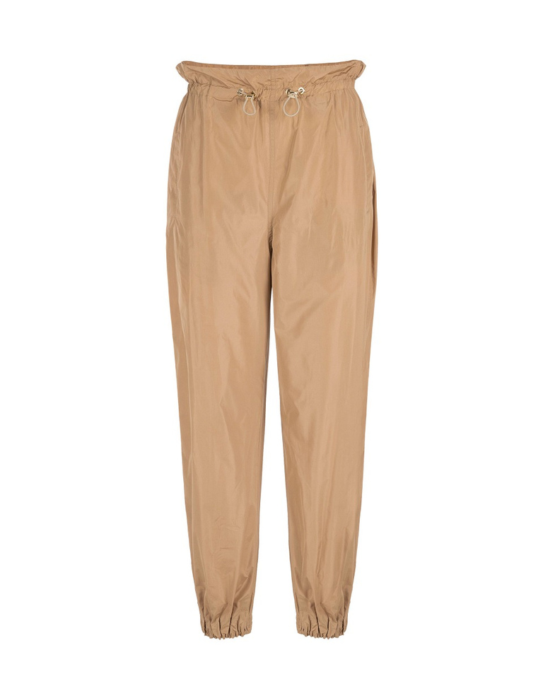 Pantaloni paperbag donna color nocciola in nylon taffetas con coulisse in vita e stopper dorati - Pantaloni & Jeans | Iceberg - Official Website