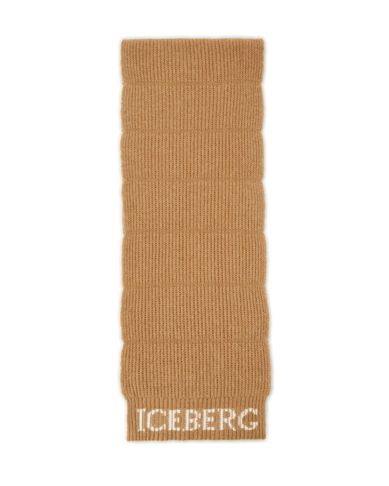 Sciarpa donna color biscotto in lana con logo intarsiato a contrasto - Cappelli e sciarpe | Iceberg - Official Website
