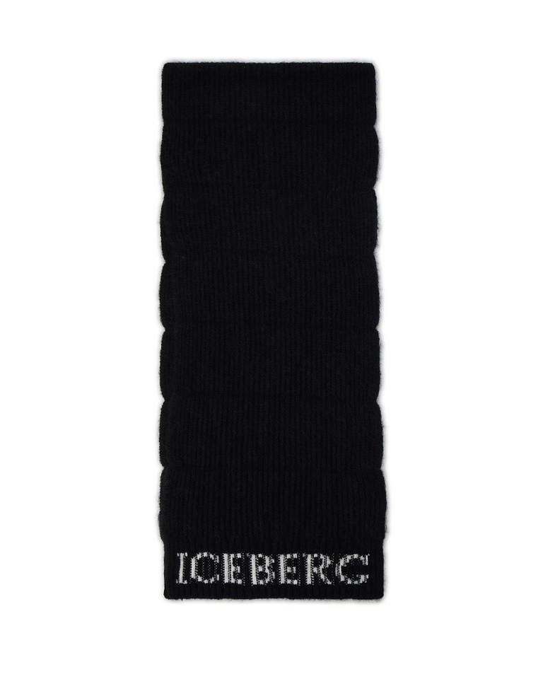 Sciarpa donna nera in lana con logo intarsiato a contrasto - Cappelli e sciarpe | Iceberg - Official Website
