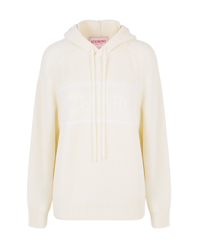 Cream hooded sweatshirt with 3d Iceberg logo | Iceberg - Official Website