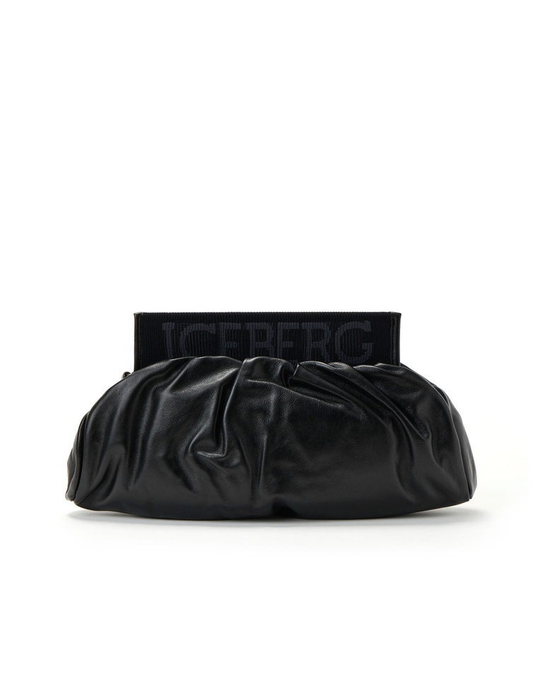 Black calfskin leather clutch with shoulder strap | Iceberg - Official Website