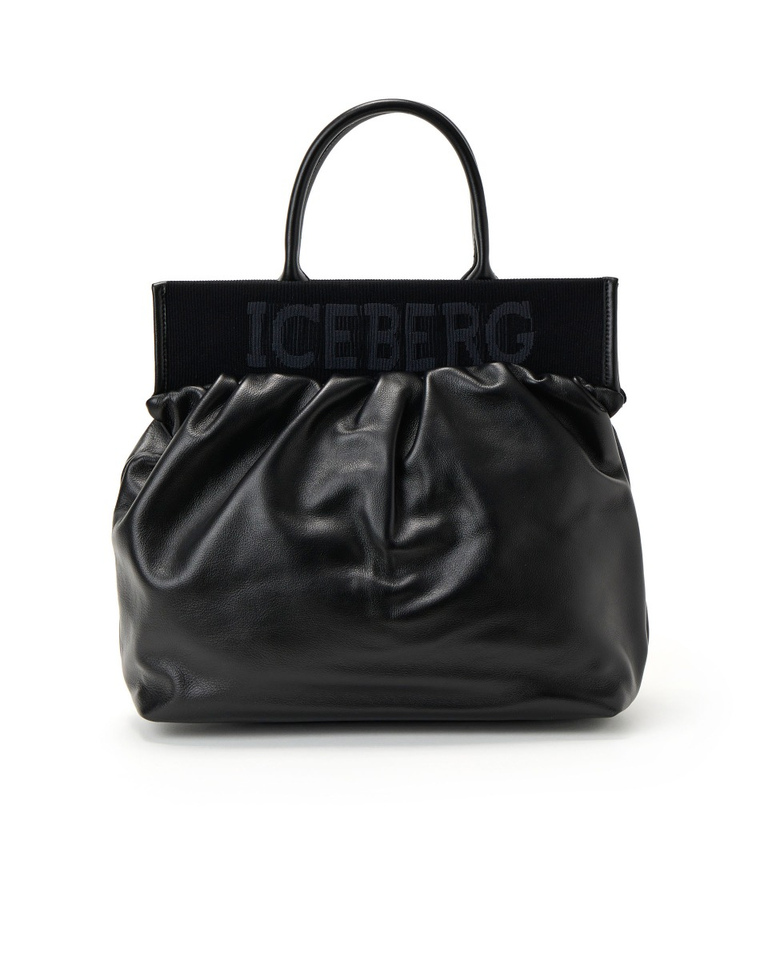 Black calfskin leather shopper with shoulder strap - new promo 20% | Iceberg - Official Website