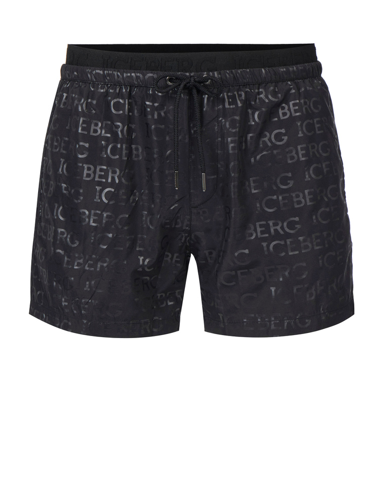 Black multi-logo short swim shorts - Beachwear | Iceberg - Official Website