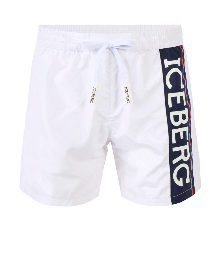 White colourblock logo swim shorts - Beachwear | Iceberg - Official Website