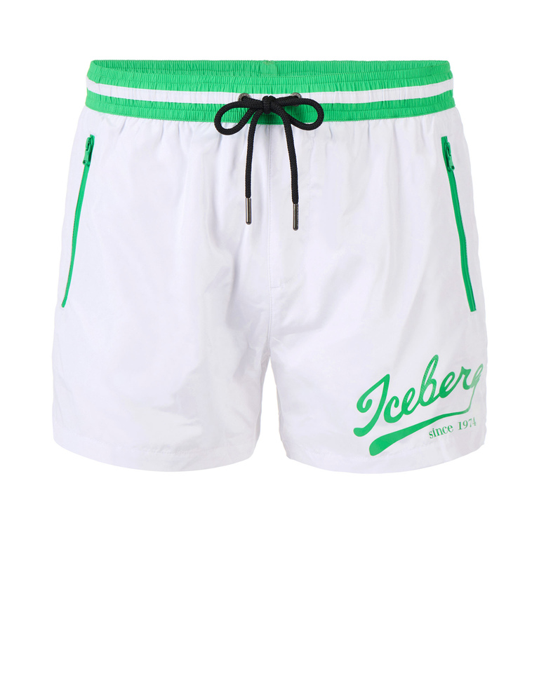 White baseball logo swim shorts - Beachwear | Iceberg - Official Website