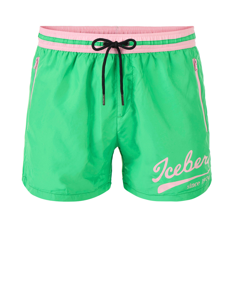 Green baseball logo swim shorts - Beachwear | Iceberg - Official Website