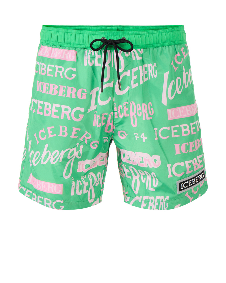Green multi-logo print swim shorts - Beachwear | Iceberg - Official Website