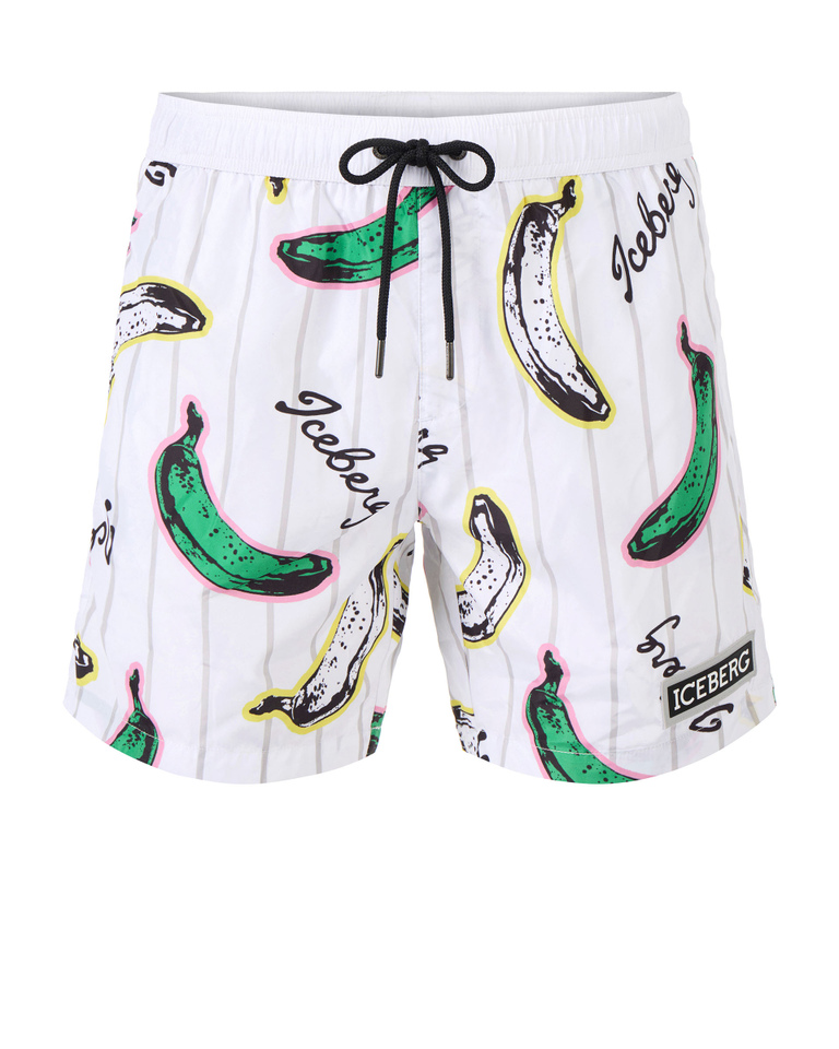 White banana print swim shorts - Beachwear | Iceberg - Official Website
