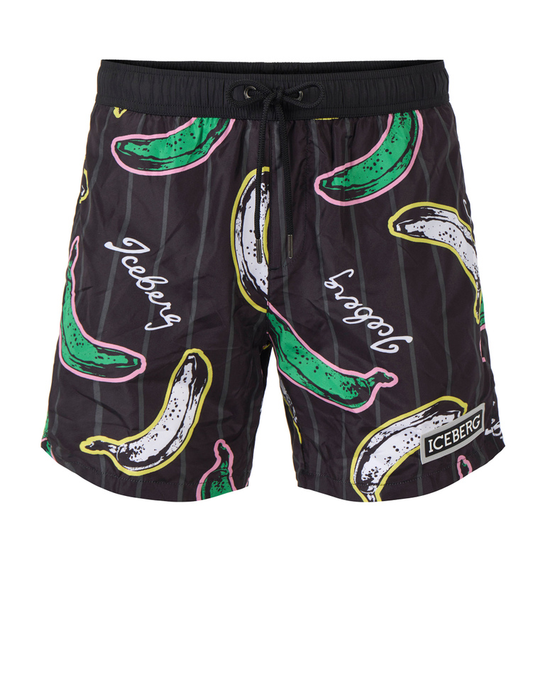 Black banana print swim shorts - Beachwear | Iceberg - Official Website