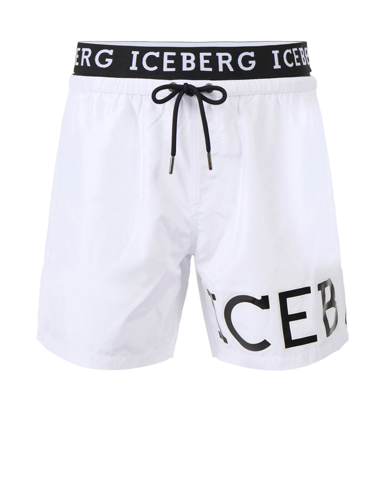 White contrast logo waistband swim shorts - Beachwear | Iceberg - Official Website