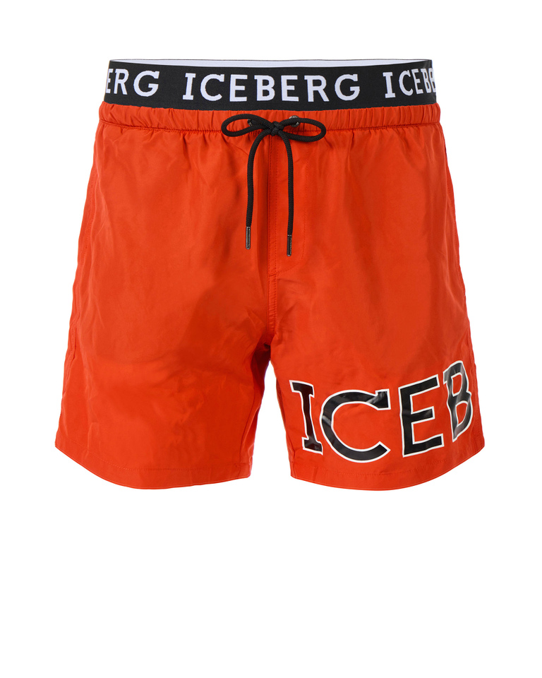Coral contrast logo waistband swim shorts - Beachwear | Iceberg - Official Website