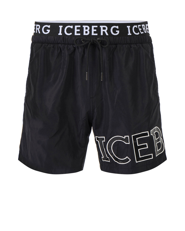 Black contrast logo waistband swim shorts - Beachwear | Iceberg - Official Website