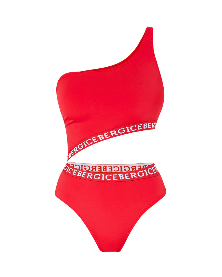 One shoulder red logo cut-out one piece - Beachwear | Iceberg - Official Website