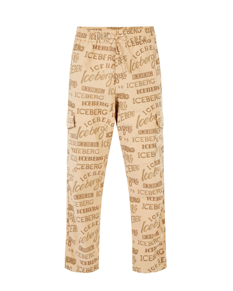 Sand Multilogo Print Trousers - COLLEGE VIBE | Iceberg - Official Website