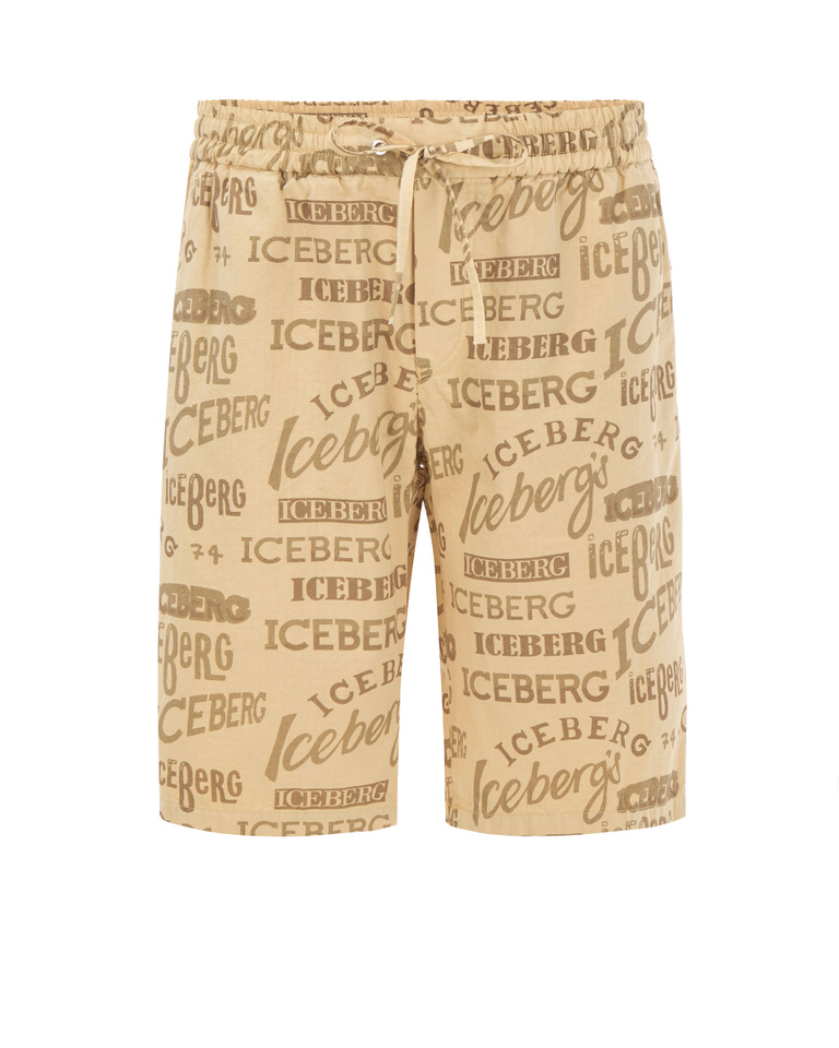 Sand Multilogo Print Shorts - Trousers | Iceberg - Official Website