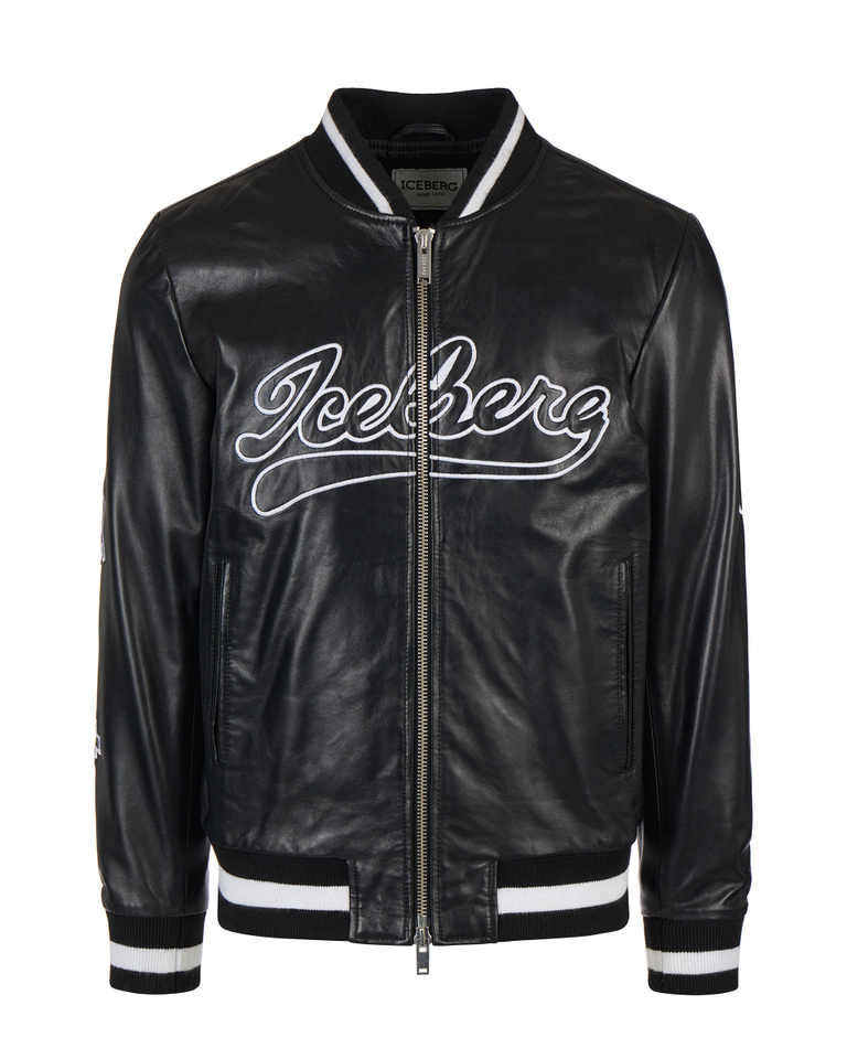CB Varsity black bomber jacket - Outerwear | Iceberg - Official Website