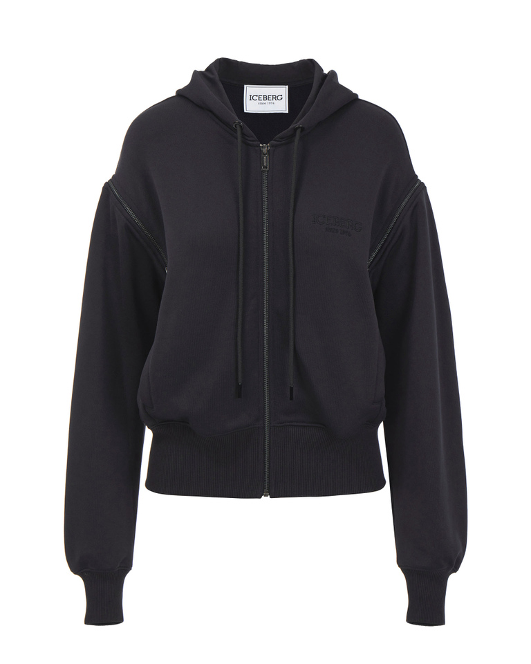 Black Hooded Sweatshirt with Zip - Sweatshirts | Iceberg - Official Website