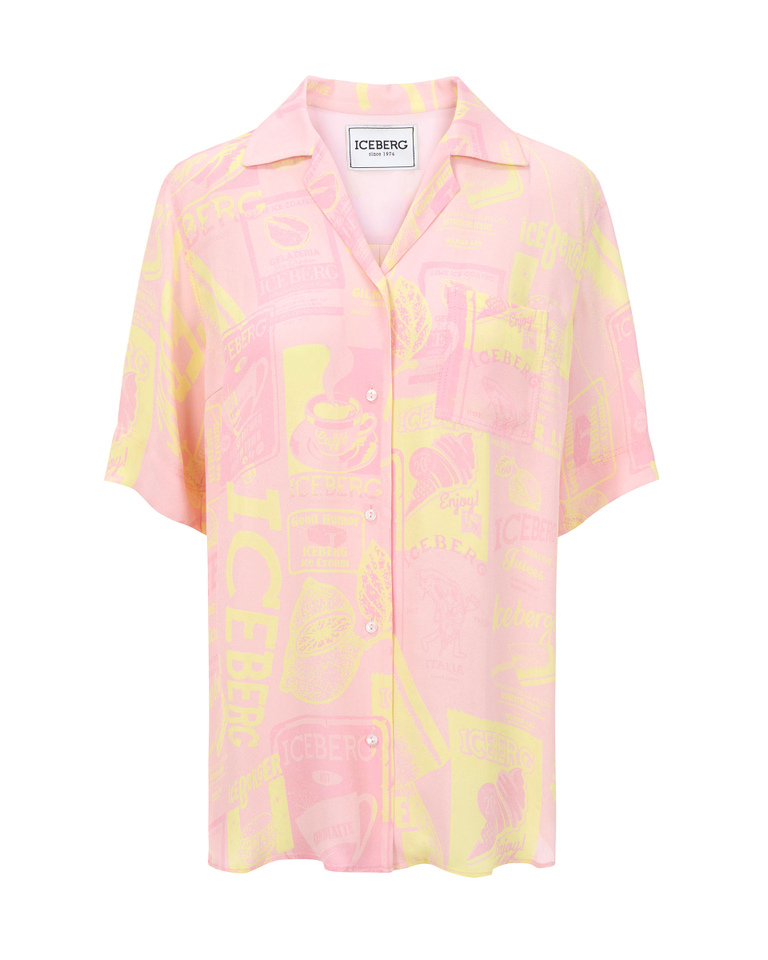 Short-sleeved pink coffee print shirt - Woman | Iceberg - Official Website
