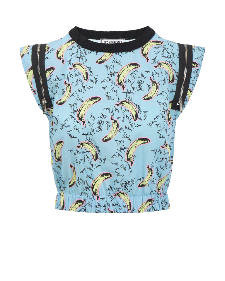 Blue sleeveless banana print top - T-shirts and tops | Iceberg - Official Website