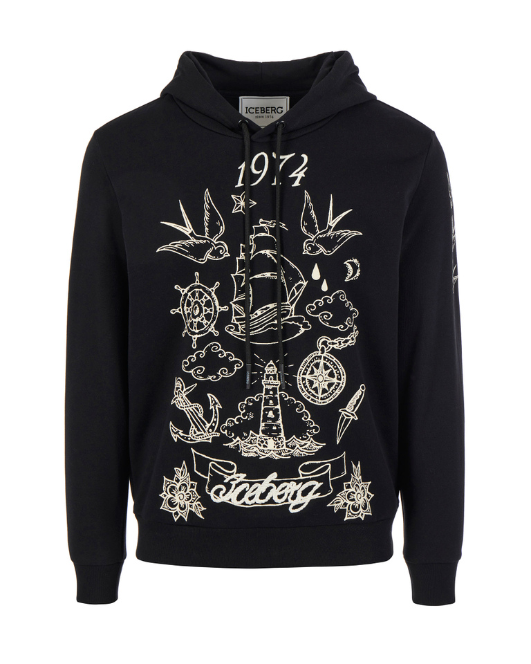 Tattoo print hooded sweatshirt - SAILOR TATTOO | Iceberg - Official Website