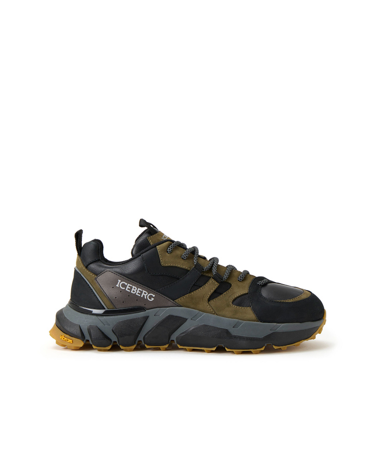 Men's multicoloured trainers in black / khaki with contrasting logo - extra 20% outlet | Iceberg - Official Website