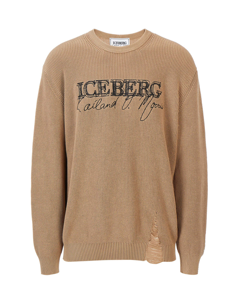 Men's hazelnut KAILAND O. MORRIS pullover with embroidered logo - Outlet | Iceberg - Official Website