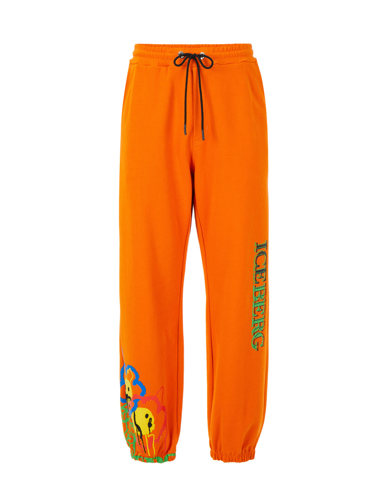 Men's orange joggers with contrasting print and logo - Trousers | Iceberg - Official Website