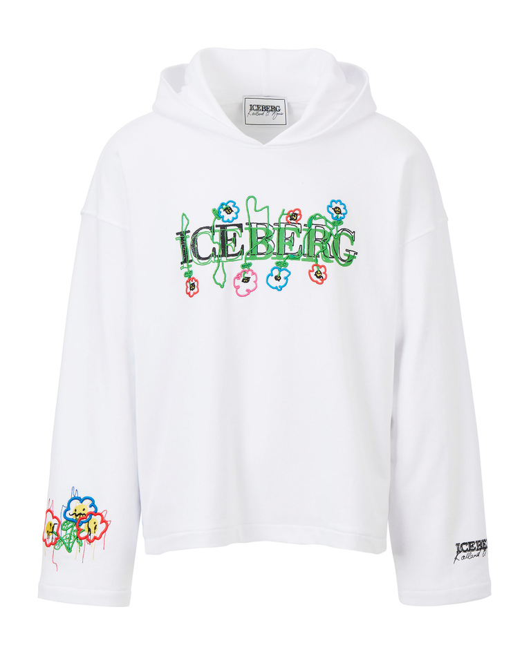 Men's white KAILAND O. MORRIS sweatshirt with embroidered print and logo - sweatshirts | Iceberg - Official Website
