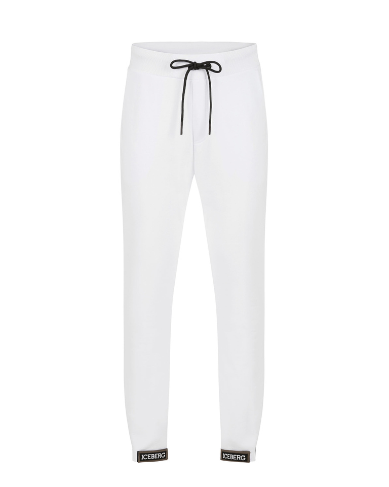 Men's white classic cotton sweatpants with contrasting embroidered logo - Trousers | Iceberg - Official Website
