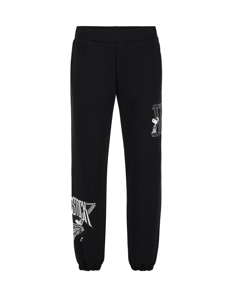 Men's black jogging pants with Woodstock graphics - Trousers | Iceberg - Official Website