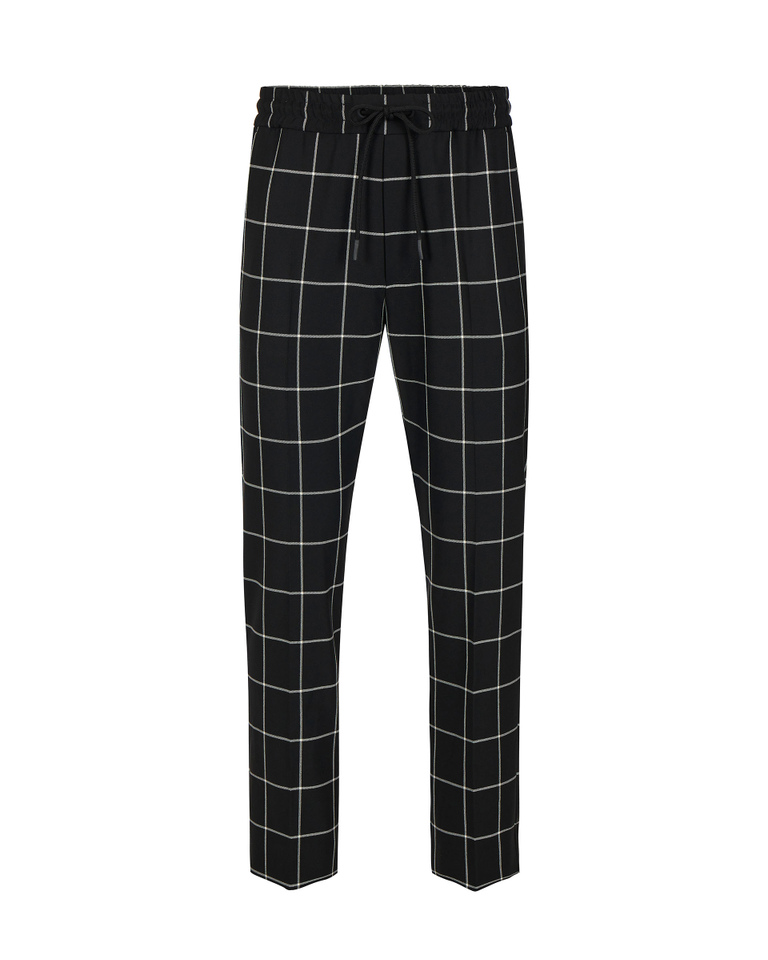 Men's black pants in technical fabric with macro check pattern - Trousers | Iceberg - Official Website