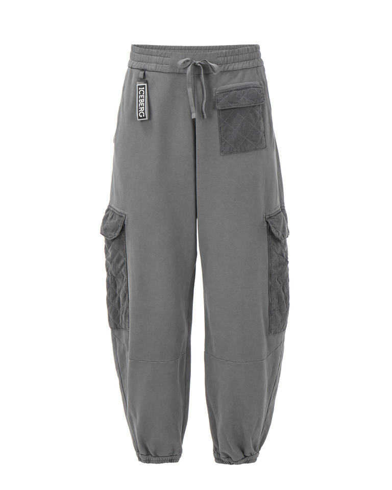Pantaloni uomo oversize grigi in cotone con tasconi e tiretto logato a rilievo - Pantaloni | Iceberg - Official Website