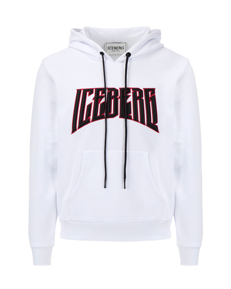 Men's extreme fit hoodie in optical white with Iceberg Rock logo - sweatshirts | Iceberg - Official Website