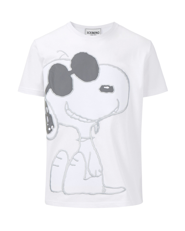 T-shirt uomo in cotone bianco ottico con maxi grafica snoopy e logo 3D - extra 20% outlet | Iceberg - Official Website