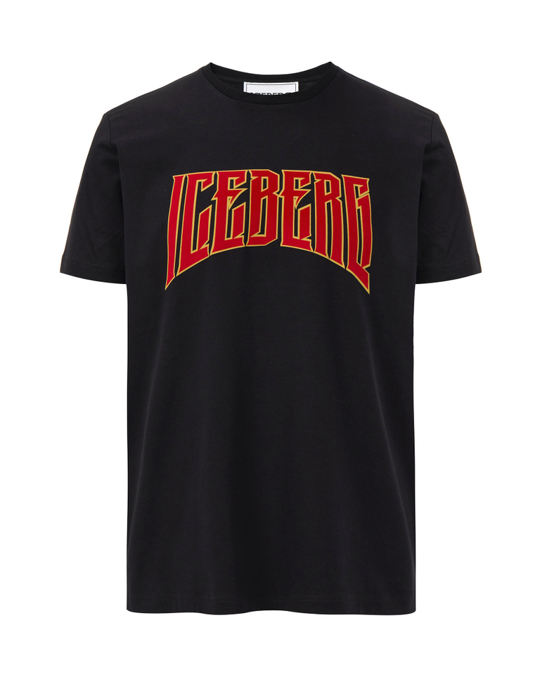 Black men's stretch cotton t-shirt with iridescent coloured logo patch - T-shirts | Iceberg - Official Website