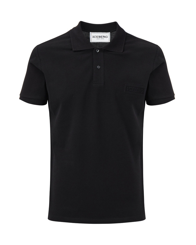 Men's black cotton pique polo shirt with a 3D logo print - extra 20% outlet | Iceberg - Official Website
