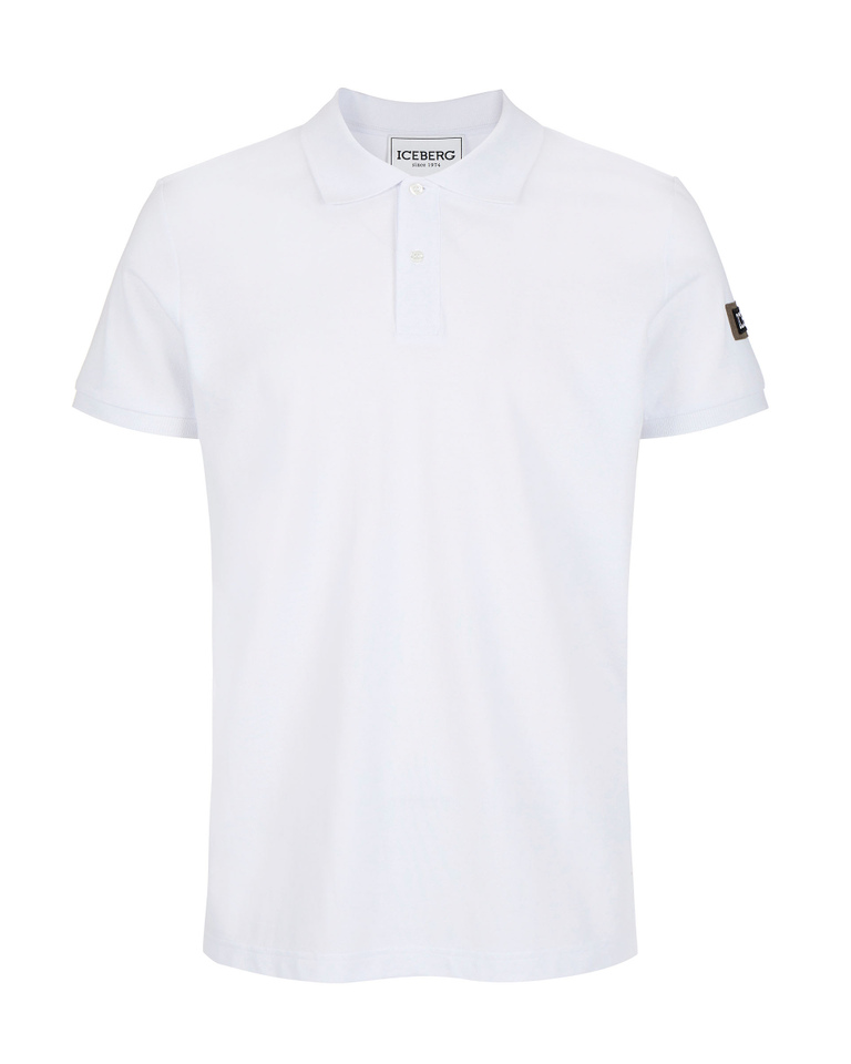 Polo uomo bianco ottico in piquet di cotone con logo ricamato sulla manica - T-shirts | Iceberg - Official Website